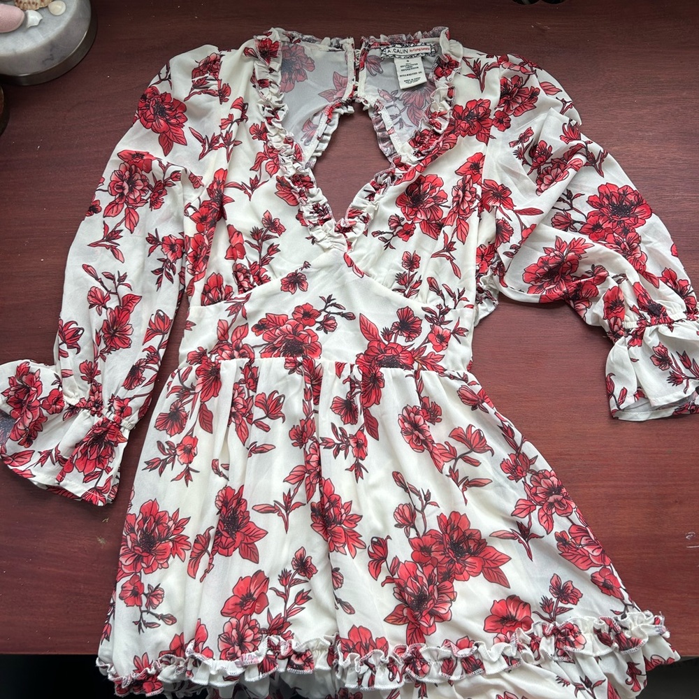 Floral Red and White Dress